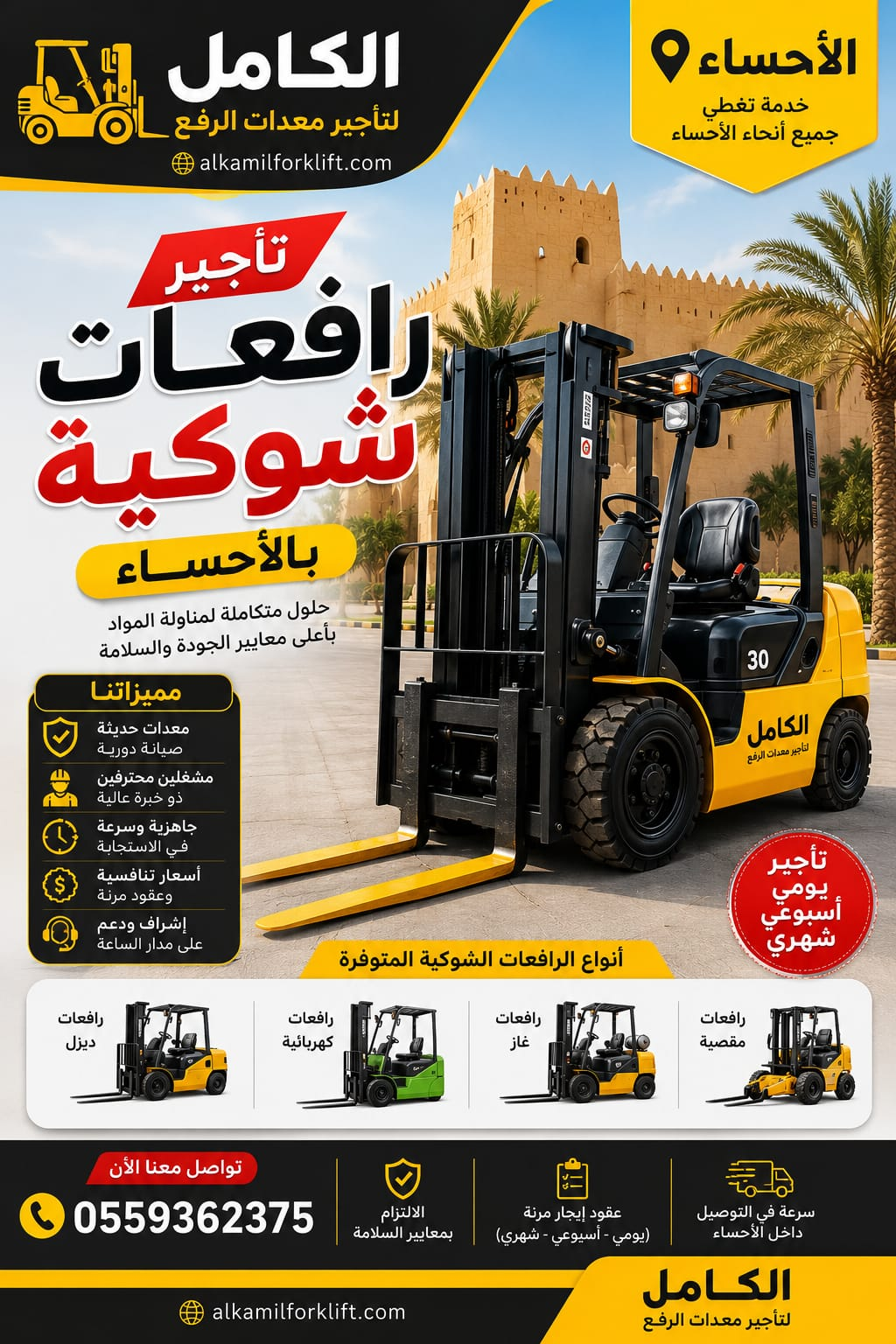 تأجير رافعات شوكية بالأحساء